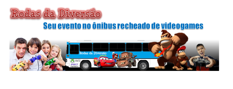 Festa infantil no ônibus com videogames